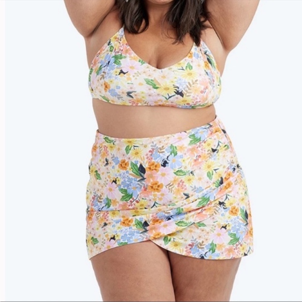 Summersalt x Riffle Paper Co Floral Ruched Faux Wrap Swim Skirt